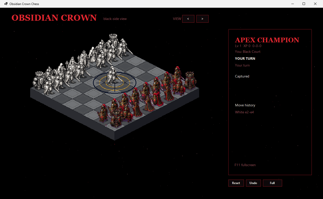Black Court near-side camera view of the chess arena